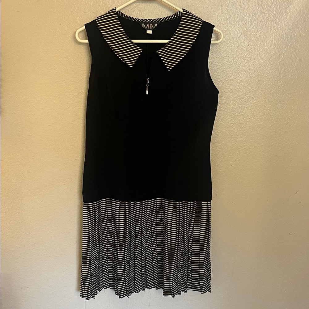 Vintage M+M Black and White Striped Pleated Women's Dress M